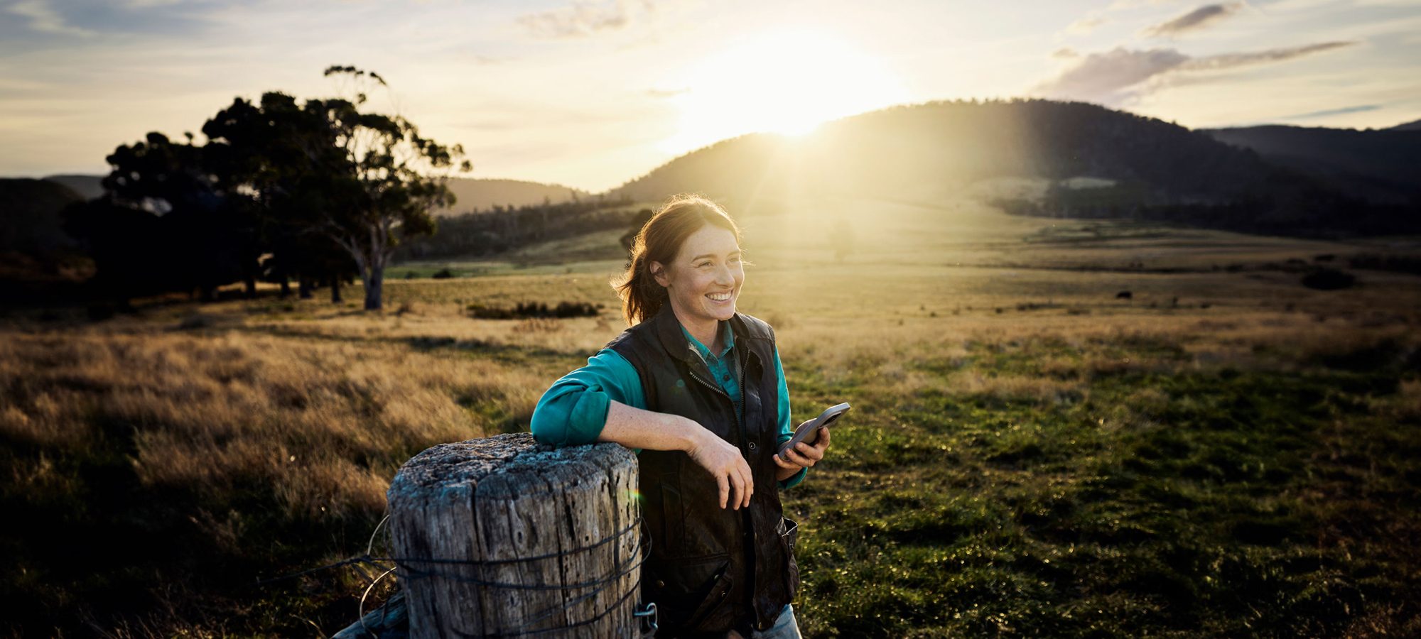 Farmer-Paddock-Sunset-Holding-Phone-Banner