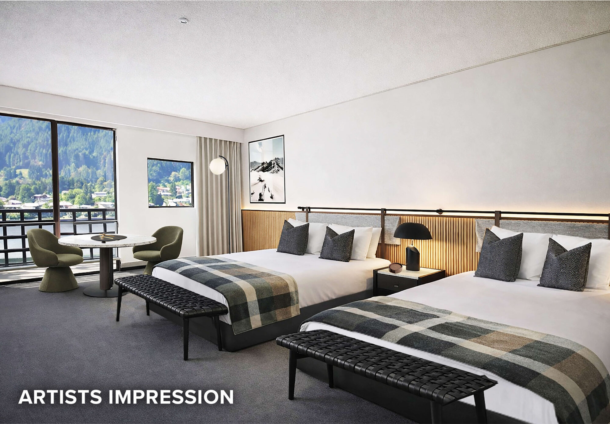 Heartland Hotel Queenstown Deluxe Twin Queen Room - 2160x1500 artists impression