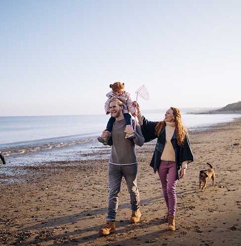Scenic beach with Dog and Family-Small