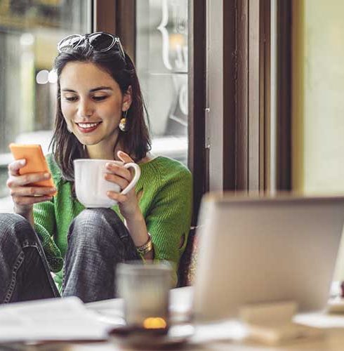 Woman on Phone with Coffee-Small